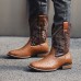 Men's Brown Faux Leather Cowboy Boots with Embroidered Detailing Classic Western Style for Casual Wear, Rodeos and Outdoor Events