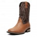 Men's Brown Faux Leather Cowboy Boots with Embroidered Detailing Classic Western Style for Casual Wear, Rodeos and Outdoor Events