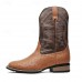 Men's Brown Faux Leather Cowboy Boots with Embroidered Detailing Classic Western Style for Casual Wear, Rodeos and Outdoor Events