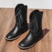 Men's Brown Faux Leather Cowboy Boots with Embroidered Detailing Classic Western Style for Casual Wear, Rodeos and Outdoor Events