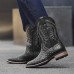 Men's Brown Faux Leather Cowboy Boots with Embroidered Detailing Classic Western Style for Casual Wear, Rodeos and Outdoor Events