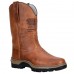 Men's American Flag Embossed Cowboy Work Boots - Durable Brown Faux Leather Western Boots with Rugged Sole for Outdoor and Casual Wear