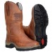 Men's American Flag Embossed Cowboy Work Boots - Durable Brown Faux Leather Western Boots with Rugged Sole for Outdoor and Casual Wear