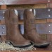 Men's American Flag Embossed Cowboy Work Boots - Durable Brown Faux Leather Western Boots with Rugged Sole for Outdoor and Casual Wear