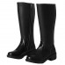 Men's Black Faux Leather Motorcycle Boots with Side Zipper, Classic Knee-High Riding Boots for Biker and Casual Wear