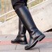 Men's Black Faux Leather Motorcycle Boots with Side Zipper, Classic Knee-High Riding Boots for Biker and Casual Wear