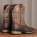 Men's Brown Western Boots with Embroidered Detailing Classic Cowboy Style Boots for Outdoor Events, Casual Gatherings and Western Parties