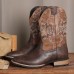 Men's Brown Western Boots with Embroidered Detailing Classic Cowboy Style Boots for Outdoor Events, Casual Gatherings and Western Parties