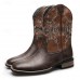 Men's Brown Western Boots with Embroidered Detailing Classic Cowboy Style Boots for Outdoor Events, Casual Gatherings and Western Parties