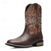 Men's Brown Western Boots with Embroidered Detailing Classic Cowboy Style Boots for Outdoor Events, Casual Gatherings and Western Parties