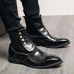 Men's Vintage Green Leather Button Boots - Stylish Wingtip Brogue Ankle Boots with Patent Leather Finish
