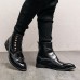 Men's Vintage Green Leather Button Boots - Stylish Wingtip Brogue Ankle Boots with Patent Leather Finish
