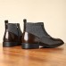 Men's Herringbone Fabric and Faux Leather Button-Up Ankle Boots Vintage-Inspired Formal Dress Shoes for Business and Casual Occasions
