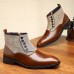 Men's Herringbone Fabric and Faux Leather Button-Up Ankle Boots Vintage-Inspired Formal Dress Shoes for Business and Casual Occasions