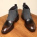 Men's Herringbone Fabric and Faux Leather Button-Up Ankle Boots Vintage-Inspired Formal Dress Shoes for Business and Casual Occasions