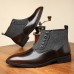 Men's Herringbone Fabric and Faux Leather Button-Up Ankle Boots Vintage-Inspired Formal Dress Shoes for Business and Casual Occasions