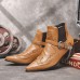 Men's Black Leather Western Motorcycle Boots - Embroidered Design with Metal Buckle and Chain for Biker and Fashion Wear