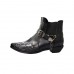 Men's Black Leather Western Motorcycle Boots - Embroidered Design with Metal Buckle and Chain for Biker and Fashion Wear