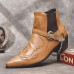 Men's Black Leather Western Motorcycle Boots - Embroidered Design with Metal Buckle and Chain for Biker and Fashion Wear