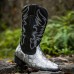 Men's Brown Western Cowboy Boots with Snake Print and Embroidered Design - Stylish and Durable for Outdoor Wear