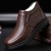 Men's Brown Leather Slip-On Ankle Boots Winter Warm Lining, Comfortable Casual Shoes for Outdoor Wear