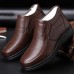 Men's Brown Leather Slip-On Ankle Boots Winter Warm Lining, Comfortable Casual Shoes for Outdoor Wear