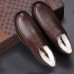 Men's Brown Leather Slip-On Ankle Boots Winter Warm Lining, Comfortable Casual Shoes for Outdoor Wear