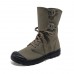 Men's Green Canvas Combat Boots with Buckle and Lace-Up Closure Durable Outdoor Hiking and Military Style Boots