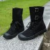 Men's Green Canvas Combat Boots with Buckle and Lace-Up Closure Durable Outdoor Hiking and Military Style Boots