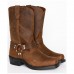 Men's Brown Distressed Faux Leather Motorcycle Boots - Classic Harness Style with Sturdy Construction for Biker and Casual Wear