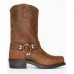 Men's Brown Distressed Faux Leather Motorcycle Boots - Classic Harness Style with Sturdy Construction for Biker and Casual Wear