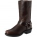 Men's Brown Distressed Faux Leather Motorcycle Boots - Classic Harness Style with Sturdy Construction for Biker and Casual Wear