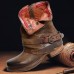 Men's Brown and Orange Fold-Over Ankle Boots with Buckle Strap, Stylish Casual Footwear for Fall and Winter