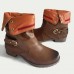 Men's Brown and Orange Fold-Over Ankle Boots with Buckle Strap, Stylish Casual Footwear for Fall and Winter