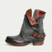 Men's Brown and Orange Fold-Over Ankle Boots with Buckle Strap, Stylish Casual Footwear for Fall and Winter