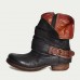 Men's Brown and Orange Fold-Over Ankle Boots with Buckle Strap, Stylish Casual Footwear for Fall and Winter