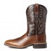 Men's Brown Western Cowboy Boots with Embroidered Shaft, Durable Faux Leather for Ranch and Casual Wear