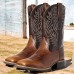 Men's Brown Western Cowboy Boots with Embroidered Shaft, Durable Faux Leather for Ranch and Casual Wear