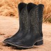 Men's Brown Western Cowboy Boots with Embroidered Shaft, Durable Faux Leather for Ranch and Casual Wear