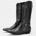 Men's Black Western Cowboy Boots Motorcycle Boots with Eagle Embroidery and Metal Chain Detail, Vintage Pointed Toe Boots for Riding and Casual Wear