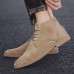 Men's Beige Faux Suede Lace-Up Desert Boots Classic Chukka Style with Comfortable Rubber Sole for Casual Wear