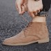Men's Beige Faux Suede Lace-Up Desert Boots Classic Chukka Style with Comfortable Rubber Sole for Casual Wear