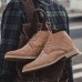 Men's Beige Faux Suede Lace-Up Desert Boots Classic Chukka Style with Comfortable Rubber Sole for Casual Wear