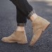 Men's Beige Faux Suede Lace-Up Desert Boots Classic Chukka Style with Comfortable Rubber Sole for Casual Wear