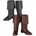 Men's Brown Faux Leather Pirate Boots Fold-Over Cuff Design with Buckle Accents, Perfect for Costumes, Renaissance Fairs, and Themed Events