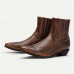 Men's Brown and Blue Western Cowboy Boots Embroidered Faux Leather Design for Casual and Country Style Wear
