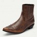 Men's Brown and Blue Western Cowboy Boots Embroidered Faux Leather Design for Casual and Country Style Wear