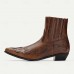 Men's Brown and Blue Western Cowboy Boots Embroidered Faux Leather Design for Casual and Country Style Wear