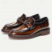 Men's Premium Cowhide Leather Loafers with Glossy Finish, Chain Detail - Formal Dress Shoes for Business, Weddings & Special Occasions