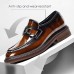 Men's Premium Cowhide Leather Loafers with Glossy Finish, Chain Detail - Formal Dress Shoes for Business, Weddings & Special Occasions